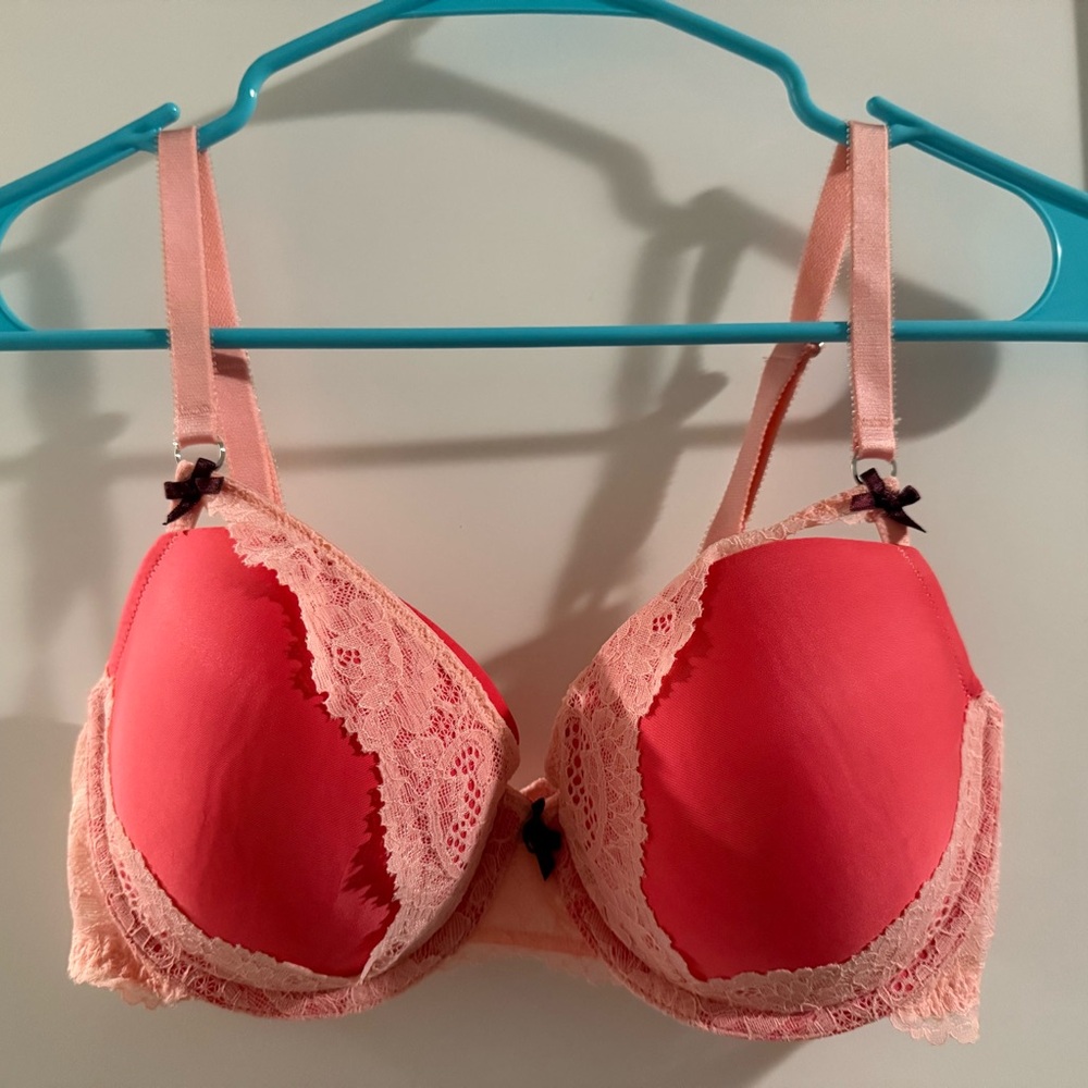 Victoria's Secret Coral and Pink Lace Bra